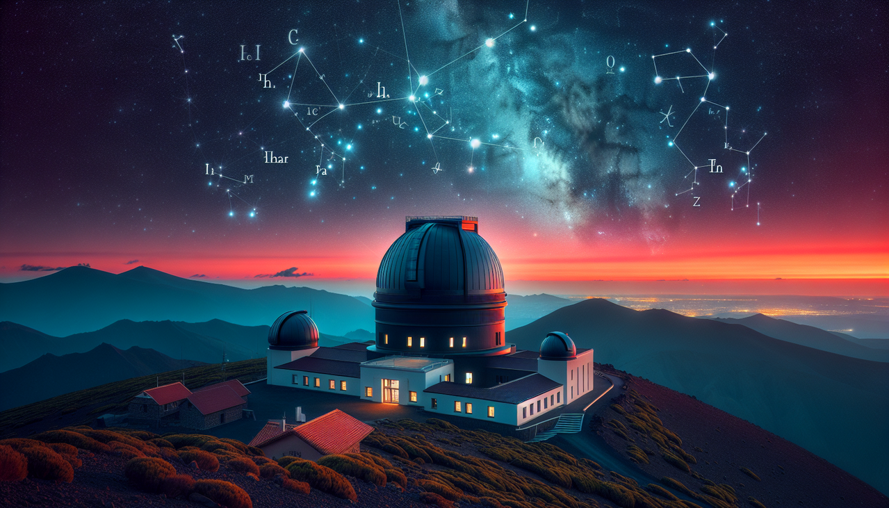 Étoile en I observée depuis un observatoire montagneux au crépuscule.